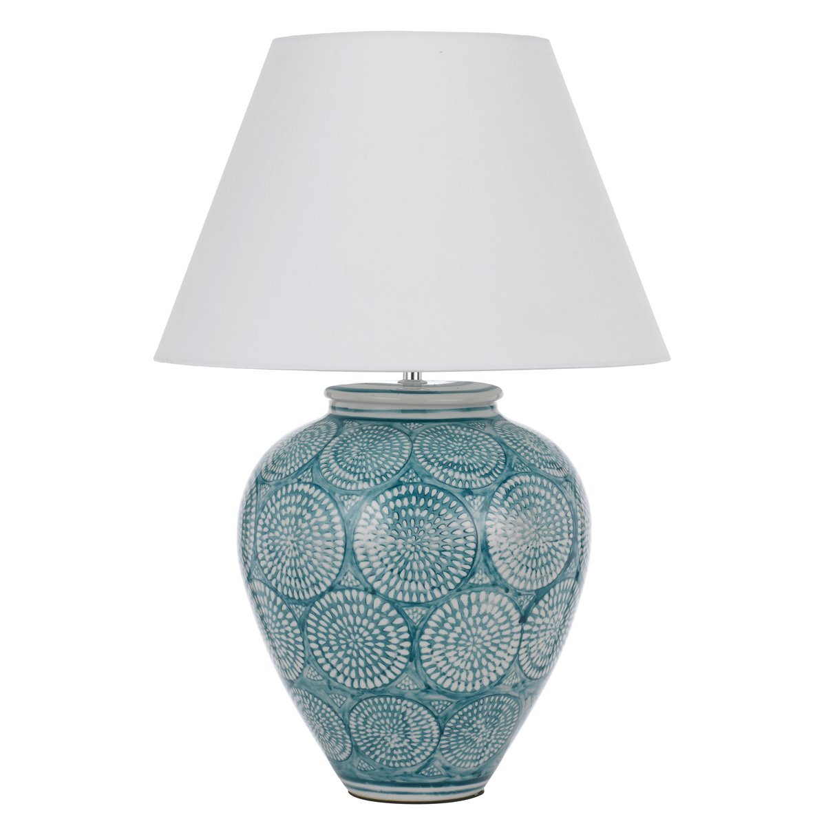 Hannah Table Lamp in Blue & white with White Shade