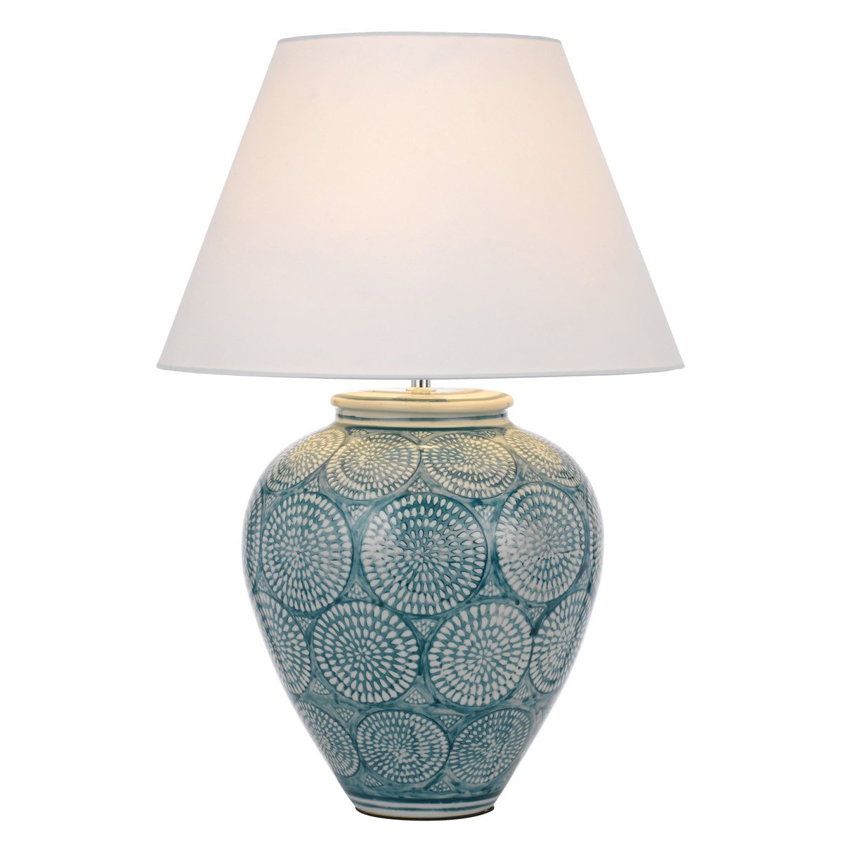 Hannah Table Lamp in Blue & white with White Shade