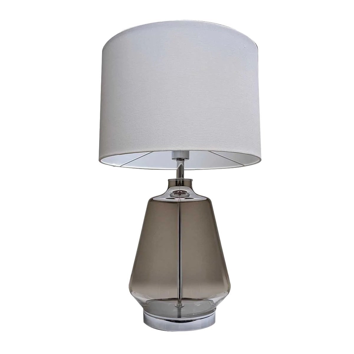 Harper 1 Light Table Lamp in Smoked Glass with White Shade