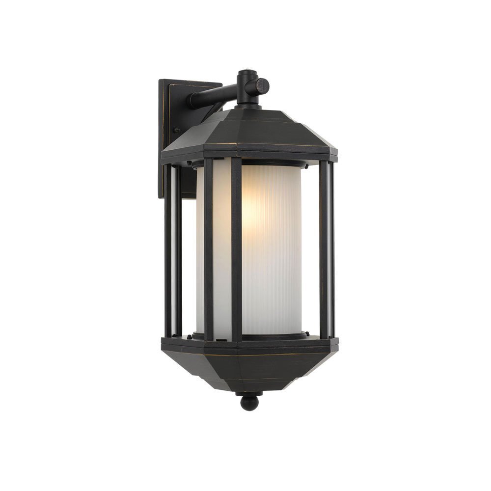 Havard Small IP44 Exterior Wall Light in Black with Frosted Glass