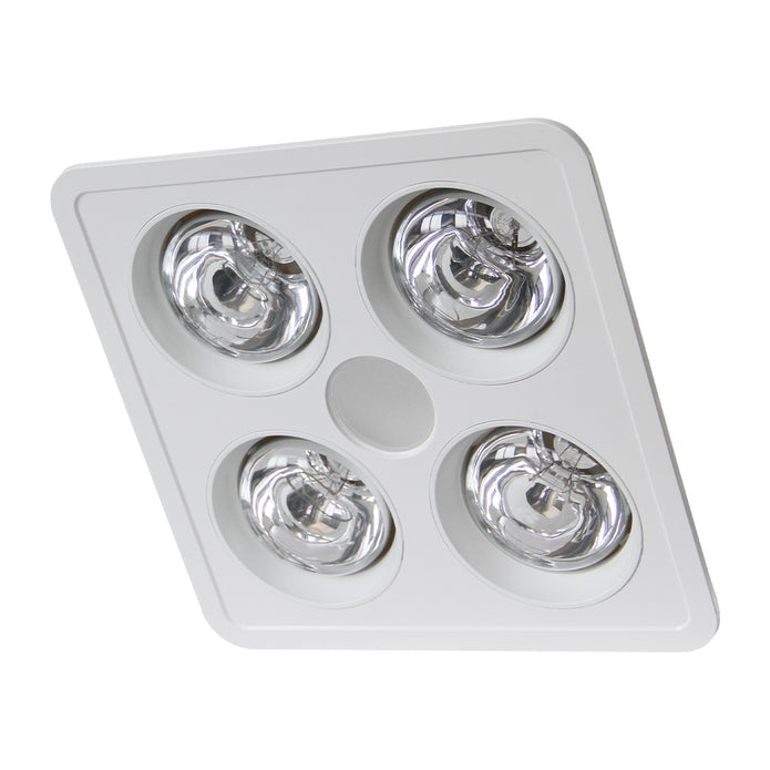 HEATFORCE DC - 4 Heat DC Bathroom 3in1, 290 m³/hr, 4 x 275w Heat Lamps & 10w Tri-colour LED downlight. Standard, 10min timer & 24/7 run -White