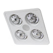 HEATFORCE DC - 4 Heat DC Bathroom 3in1, 290 m³/hr, 4 x 275w Heat Lamps & 10w Tri-colour LED downlight. Standard, 10min timer & 24/7 run -White