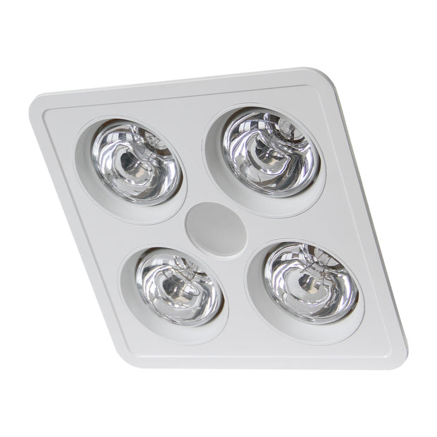 HEATFORCE DC - 4 Heat DC Bathroom 3in1, 290 m³/hr, 4 x 275w Heat Lamps & 10w Tri-colour LED downlight. Standard, 10min timer & 24/7 run -White