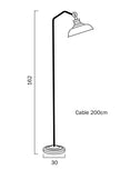 Hertel Black & Antique Brass Floor Lamp with Amber Glass Shade