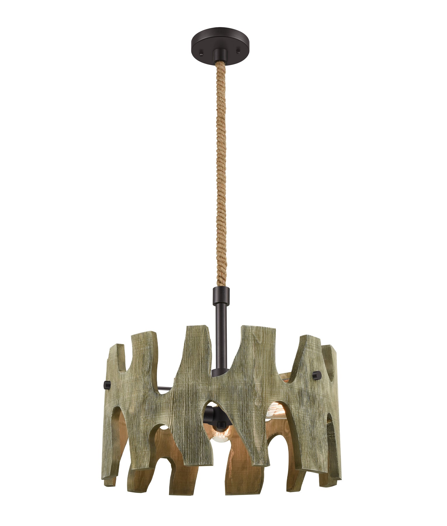 HOPI: Medieval Rustic Large Drum Weathered Grey Wood Pendant Light