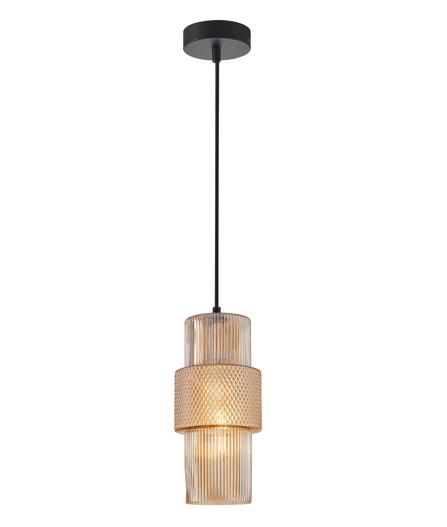 HUECA: Interior Double Cylinder Ribbed with Segment Pendant Lights