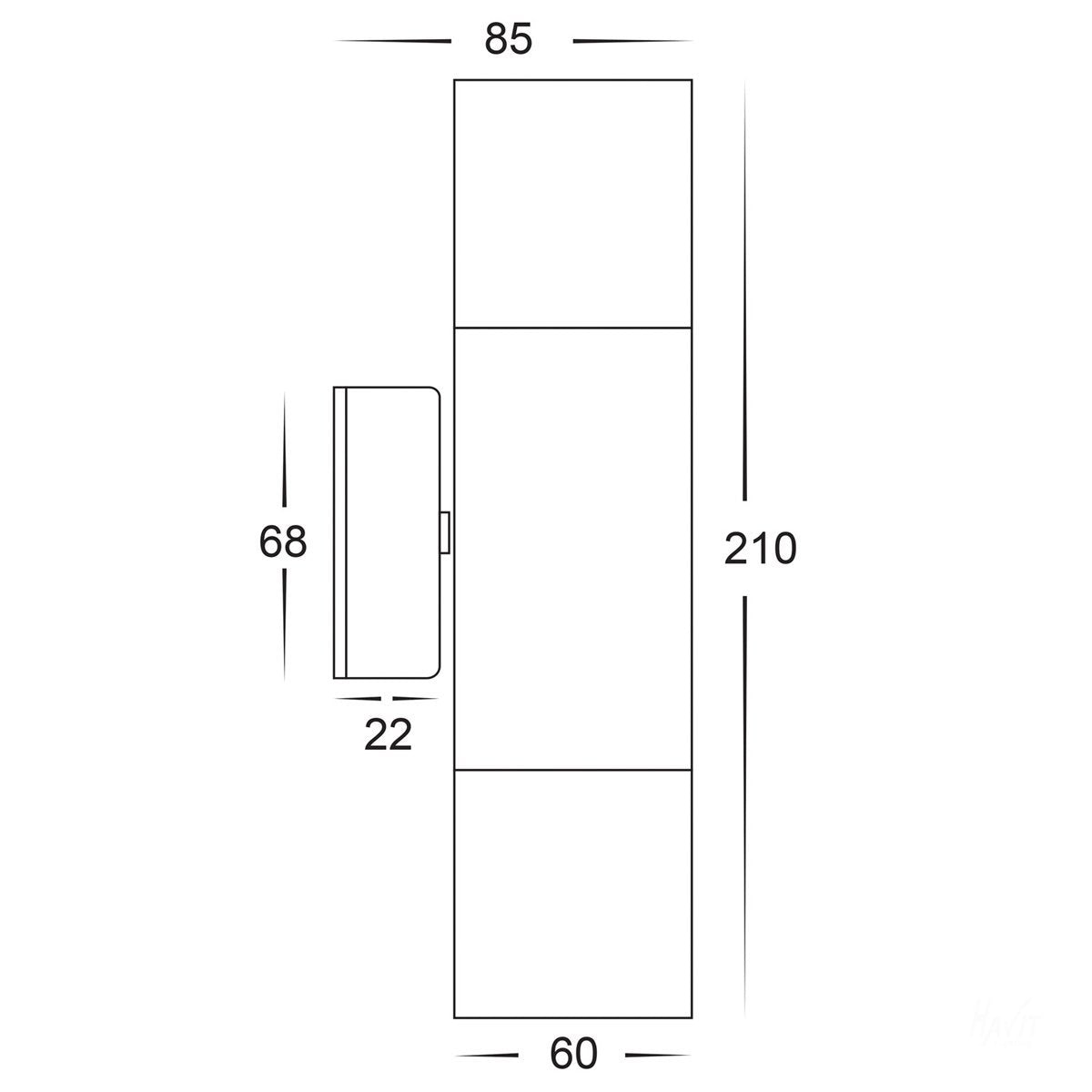 240v Tivah Up & Down Wall Pillar Light Dimensions