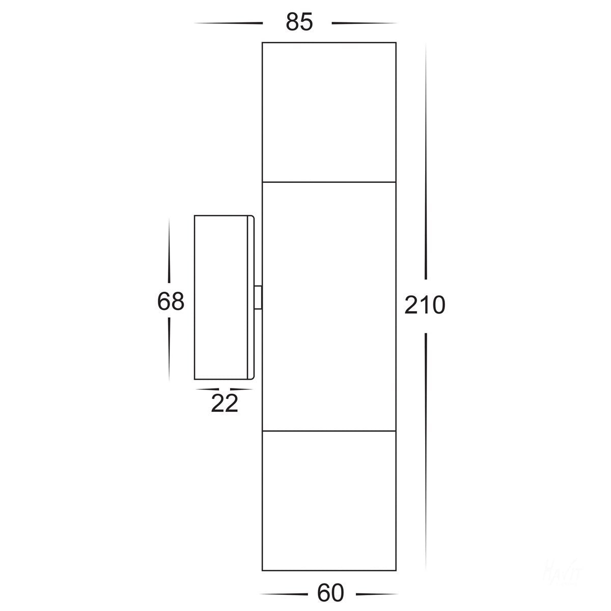 240v Tivah Up & Down Wall Pillar Light Black