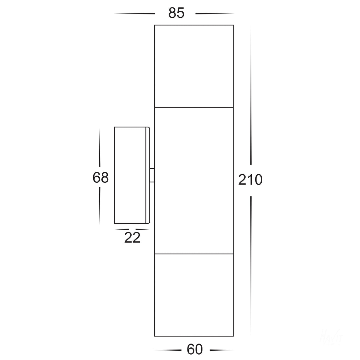 HV1025T-HV1027T - Tivah Black TRI Colour Up & Down Wall Pillar Lights