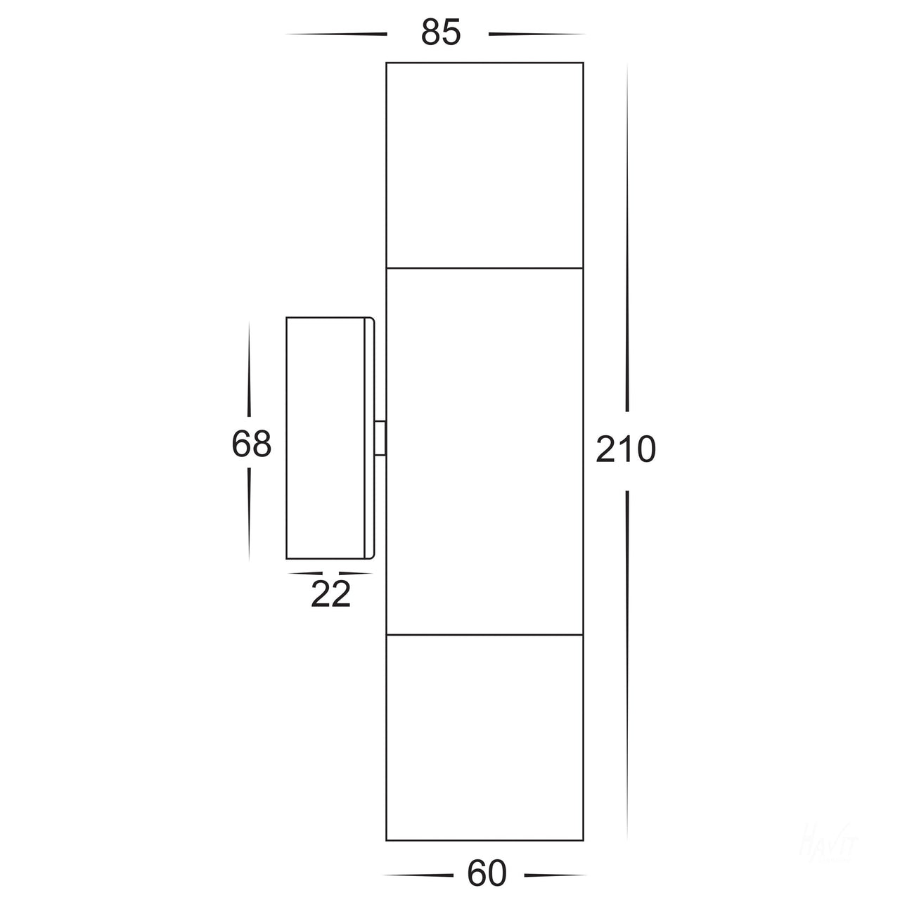 HV1045T-HV1047T - Tivah Silver TRI Colour Up & Down Wall Pillar Lights