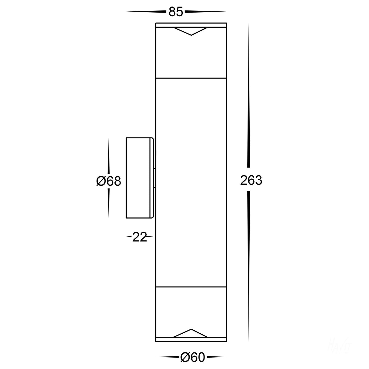 HV1089T-BLK-240V - Highlite Black TRI Colour Up & Down Wall Pillar Lights