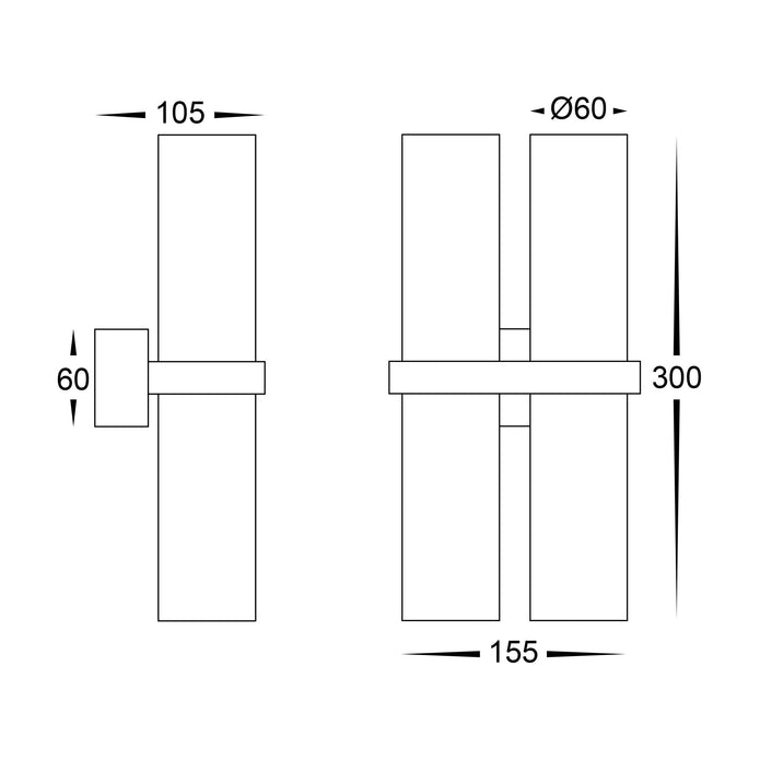 HV10592T - Luz Solid Brass TRI Colour Double Up & Down Wall Pillar Lights