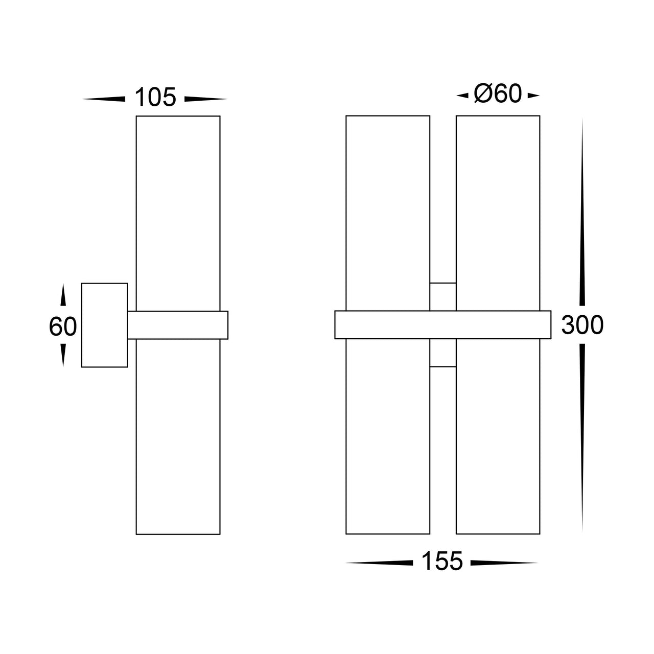 HV10392T - Luz White TRI Colour Double Up & Down Wall Pillar Lights