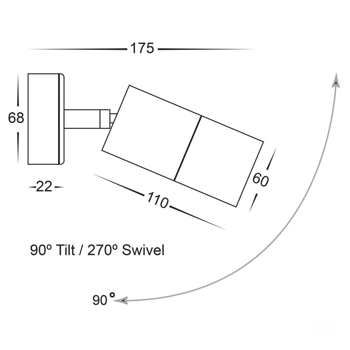 HV1245T-HV1247T - Tivah Silver TRI Colour Single Adjustable Wall Pillar Lights