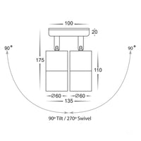 Thumbnail for 240v Tivah Double Adjustable Wall Pillar Light 316 Stainless Steel