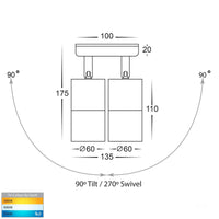 Thumbnail for 240v Tivah Double Adjustable Wall Pillar Light Silver