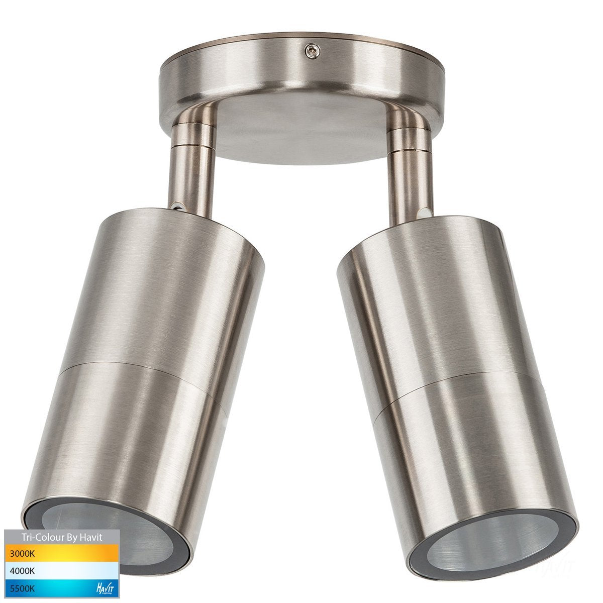 240v Fortis Double Adjustable Wall Pillar Light Stainless Steel