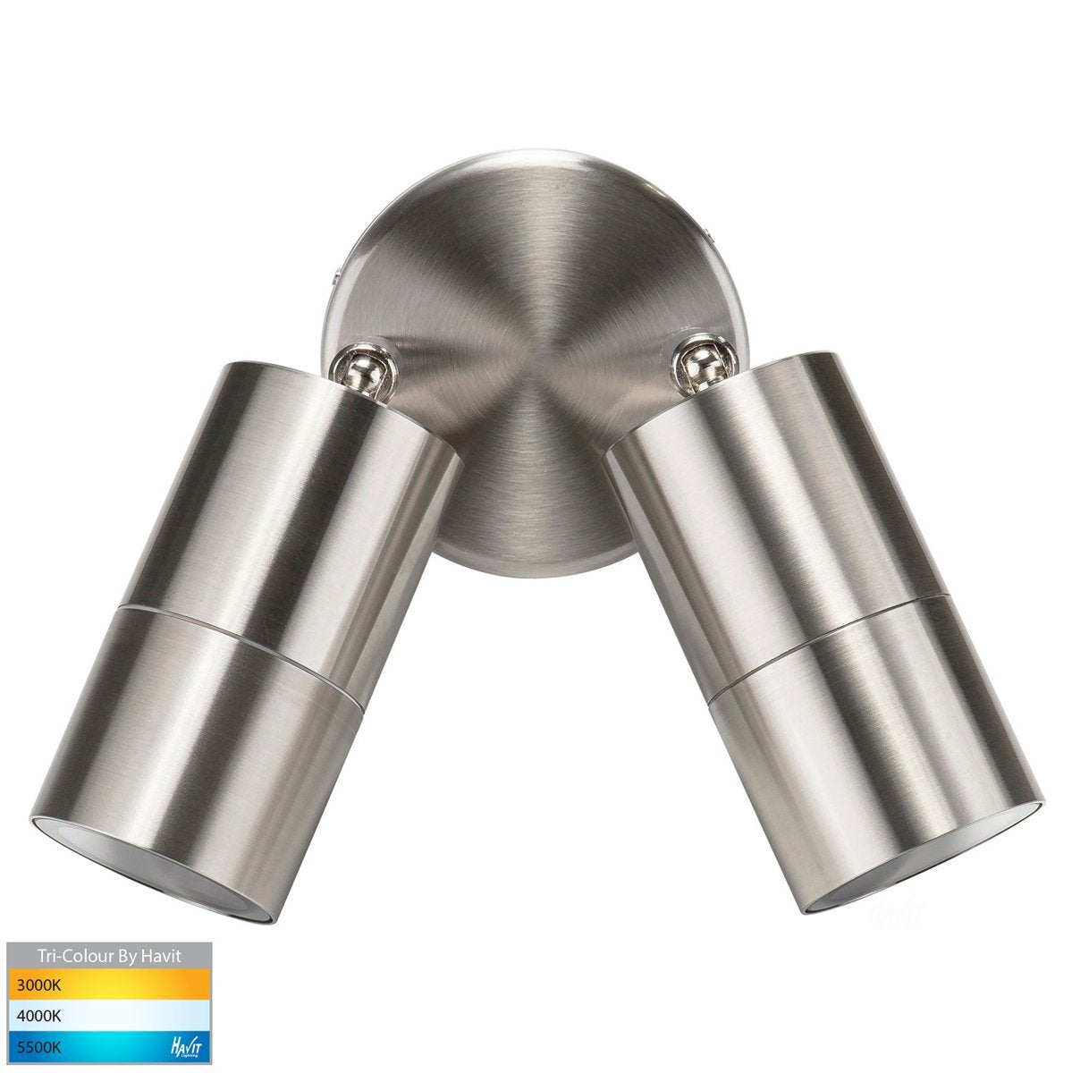 240v Fortis Double Adjustable Wall Pillar Light Stainless Steel