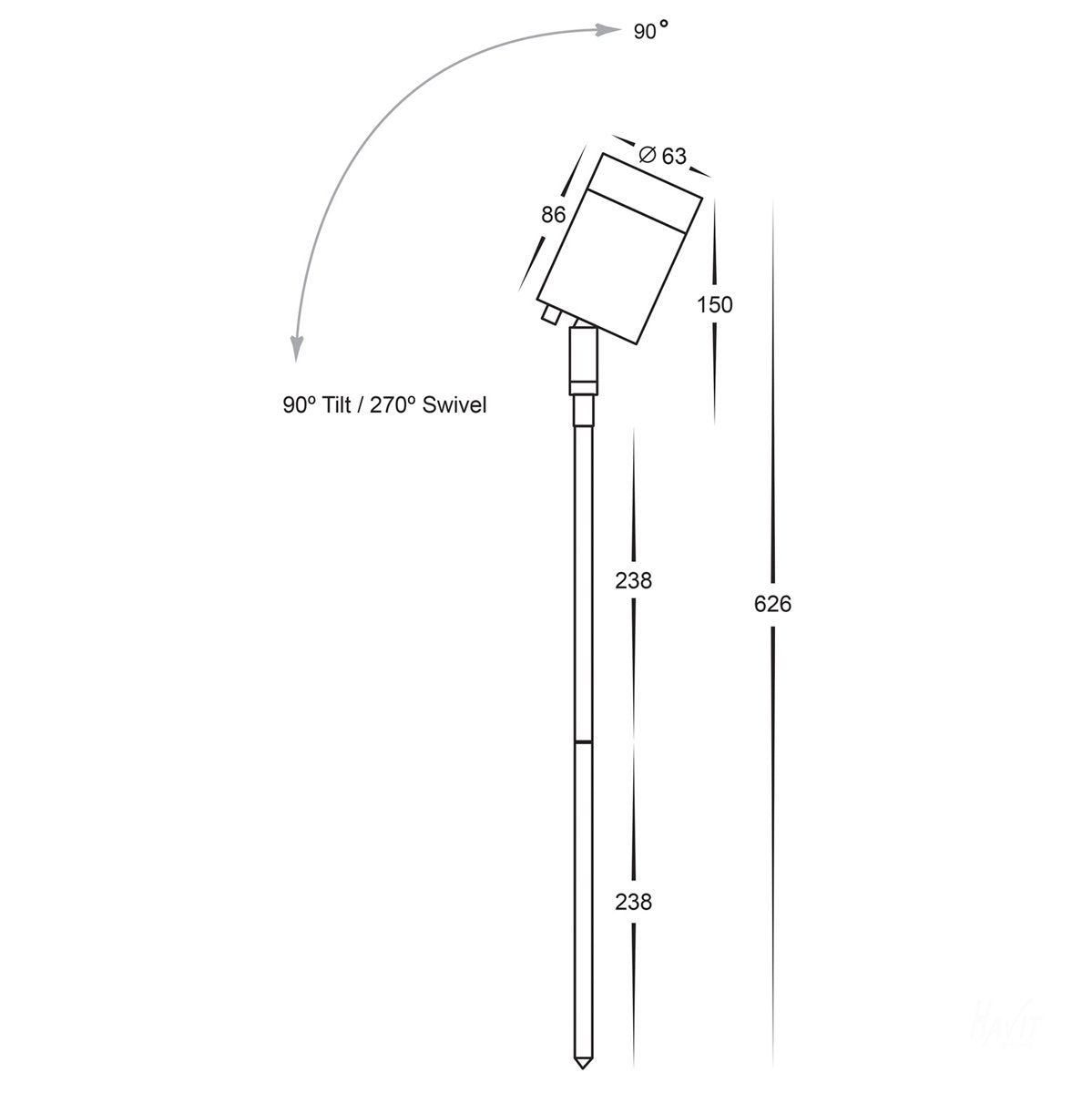 12v DC Pointe Single Adjustable Spike Spotlight - 476mm Spike 316 Stainless Steel