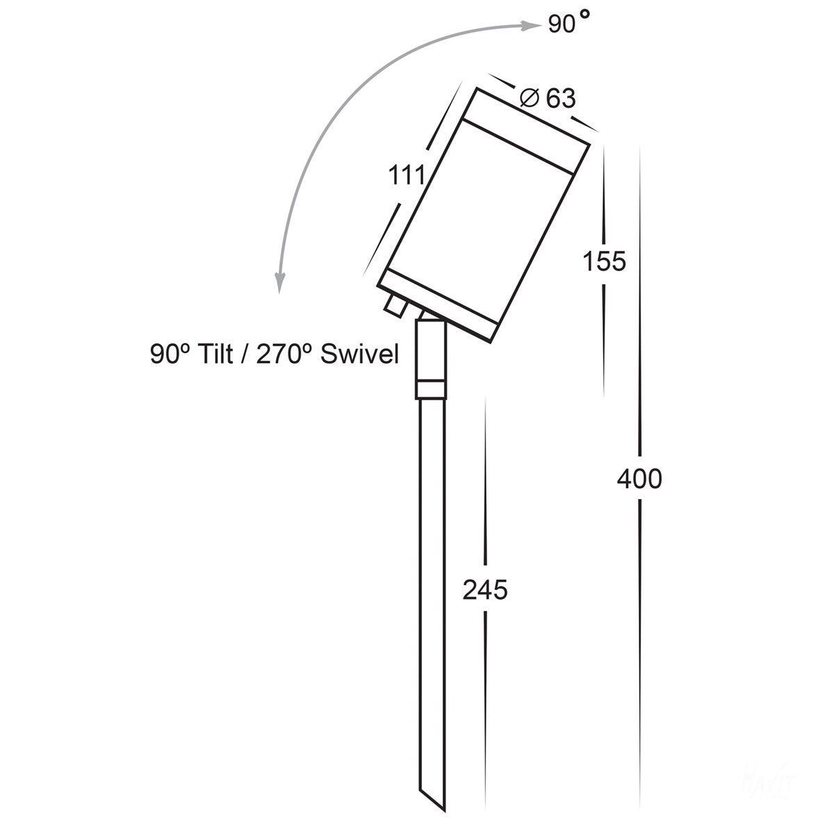 12v DC Eden Single Adjustable Spike Spotlight - 245mm Spike 316 Stainless Steel