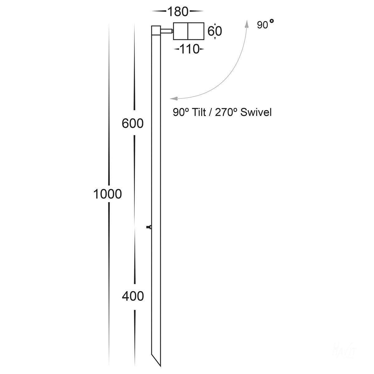 12v DC Tivah Single Adjustable Spike Spotlight - 1000mm Spike Solid Copper