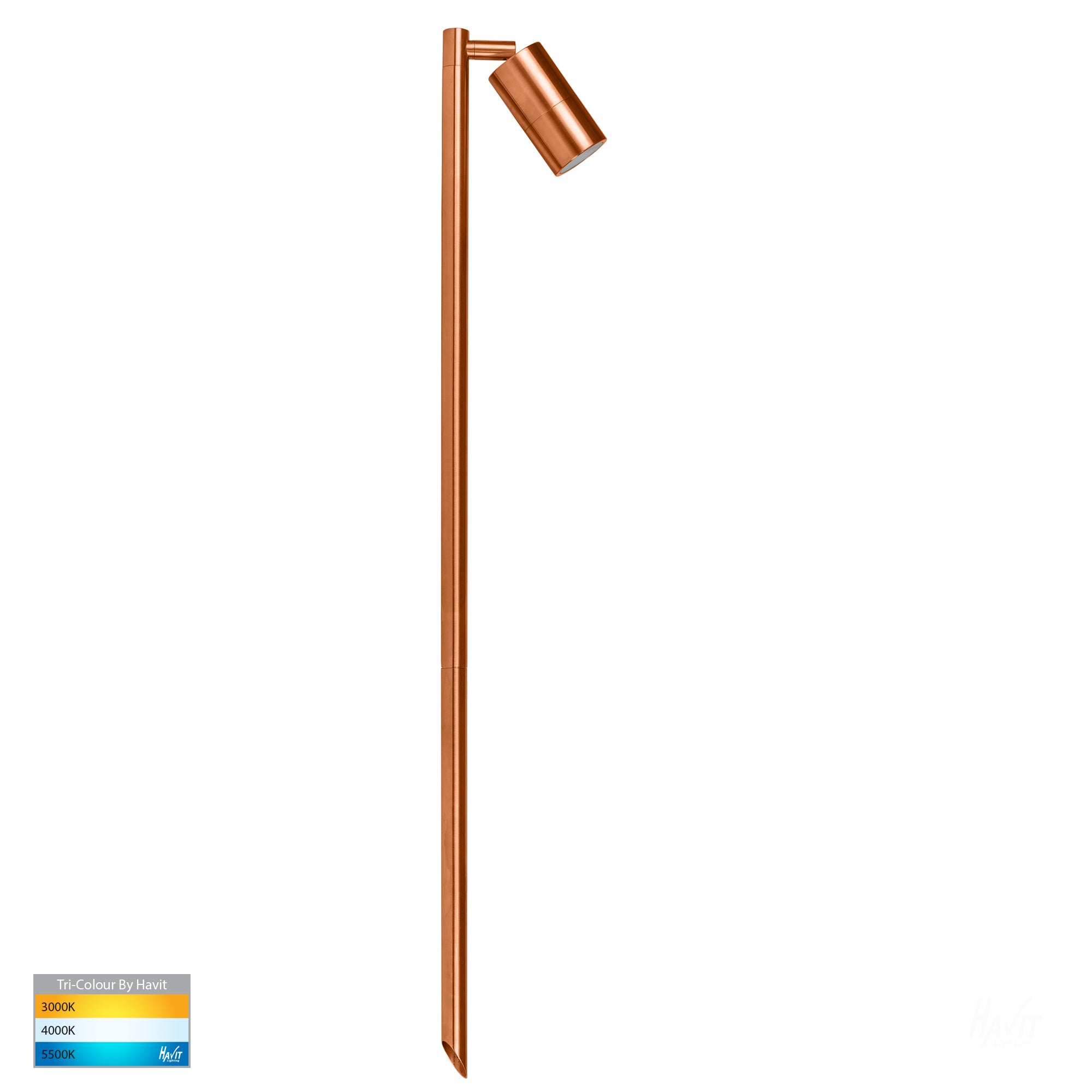 HV1403T-CP - Tivah Solid Copper TRI Colour Single Adjustable LED Bollard Spike Light