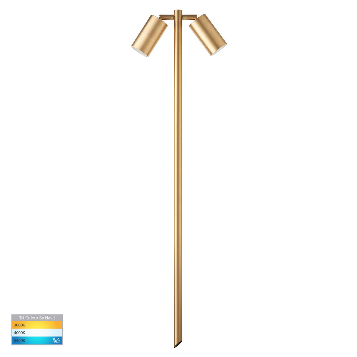 HV1405T-BR - Tivah Solid Brass TRI Colour Double Adjustable LED Bollard Spike Light