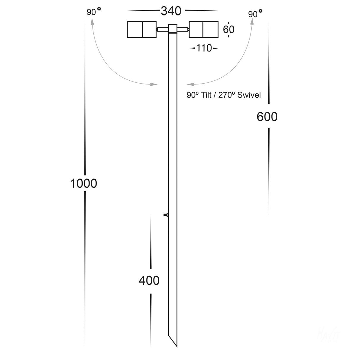 12v DC Tivah Double Adjustable Spike Spotlight - 1000mm Spike Solid Copper