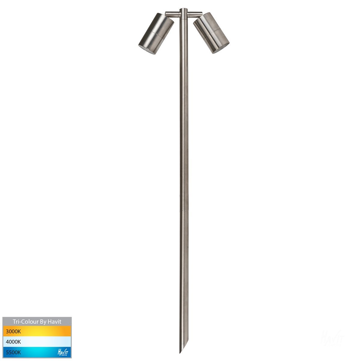 12v DC Tivah Double Adjustable Spike Spotlight - 1000mm Spike 316 Stainless Steel