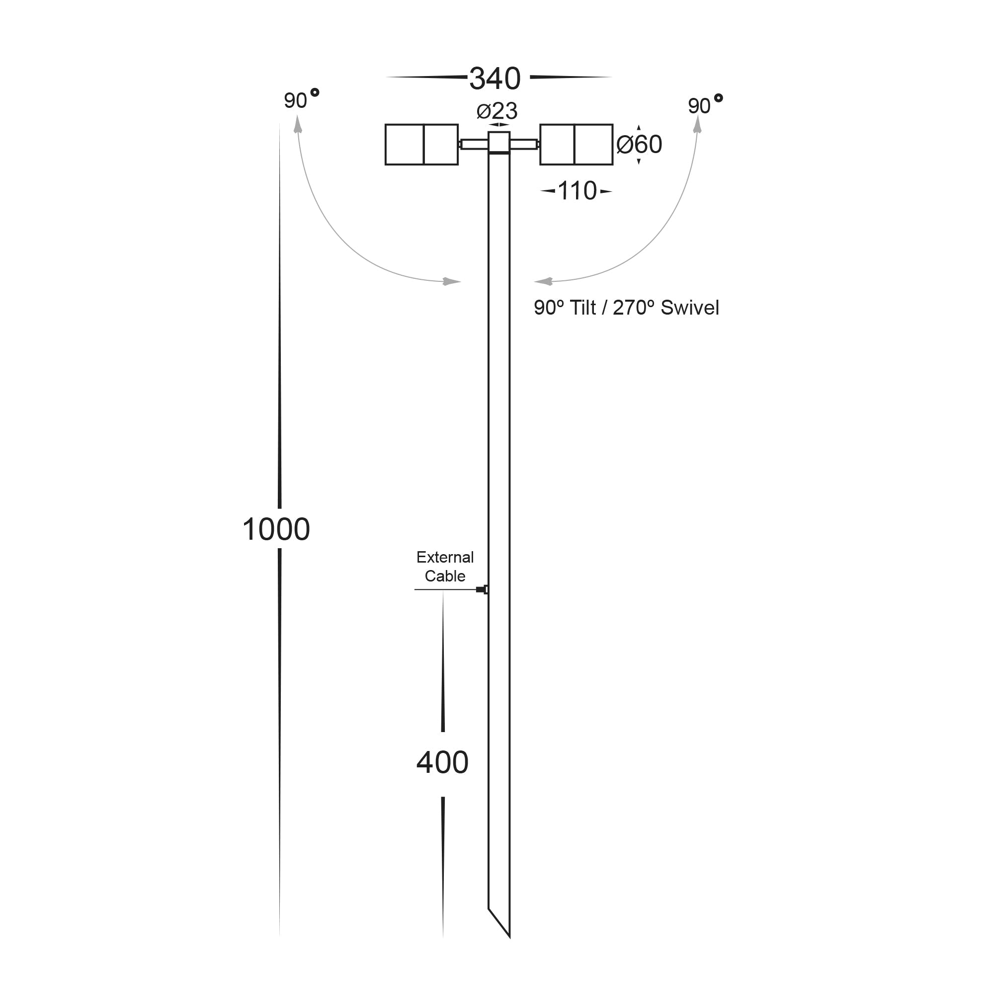 HV1405T-CP - Tivah Solid Copper TRI Colour Double Adjustable LED Bollard Spike Light