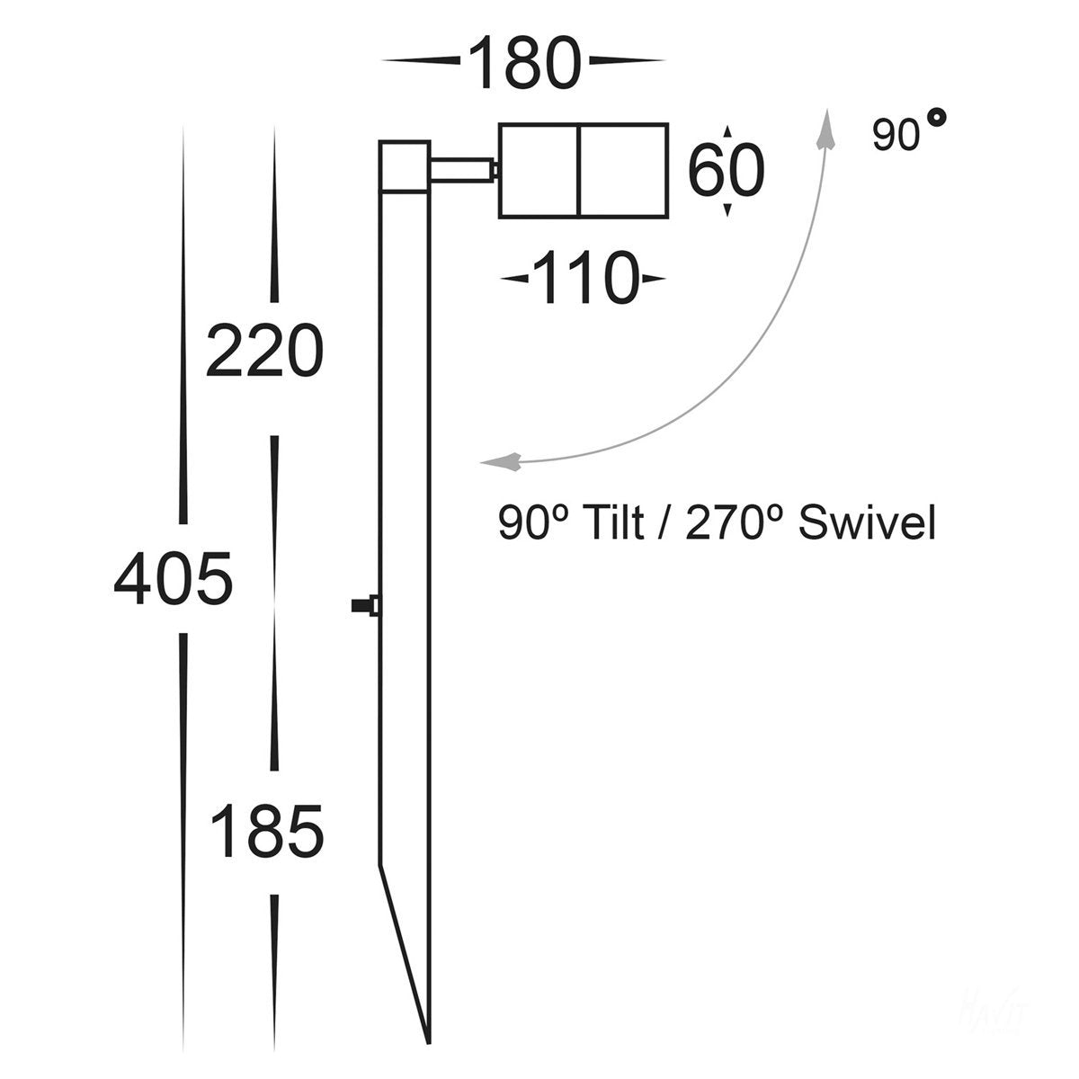 12v DC Tivah Single Adjustable Spike Spotlight - 405mm Spike Black