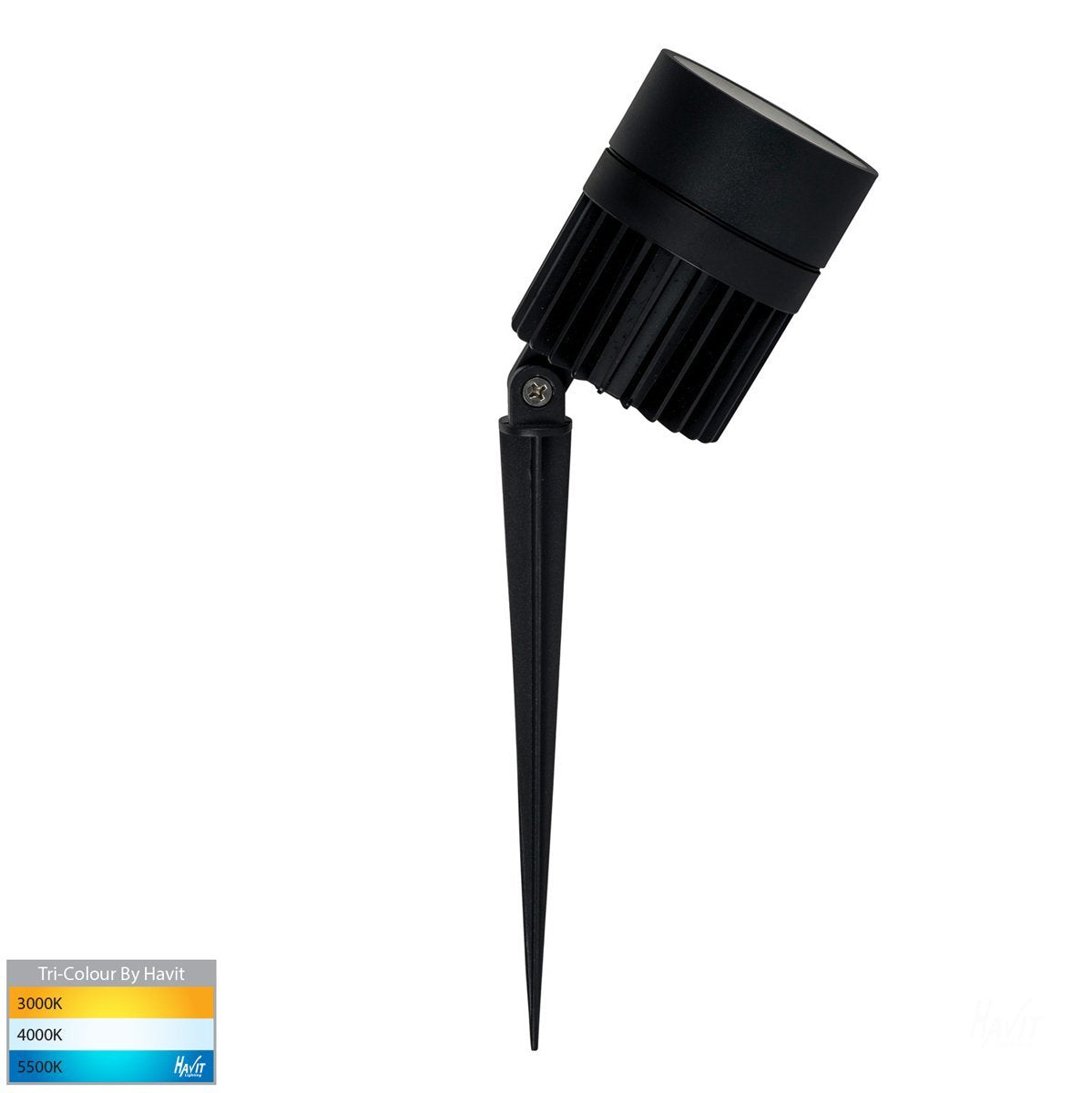 12v DC 24w Tri-Colour LED Oasis Single Adjustable Spike Spotlight - 260mm Spike Black