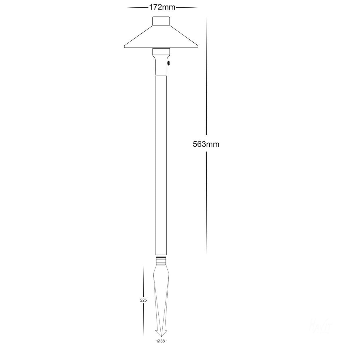 12v DC Antic Bollard Light with Spike - 225mm Spike Antique Brass in 5500K