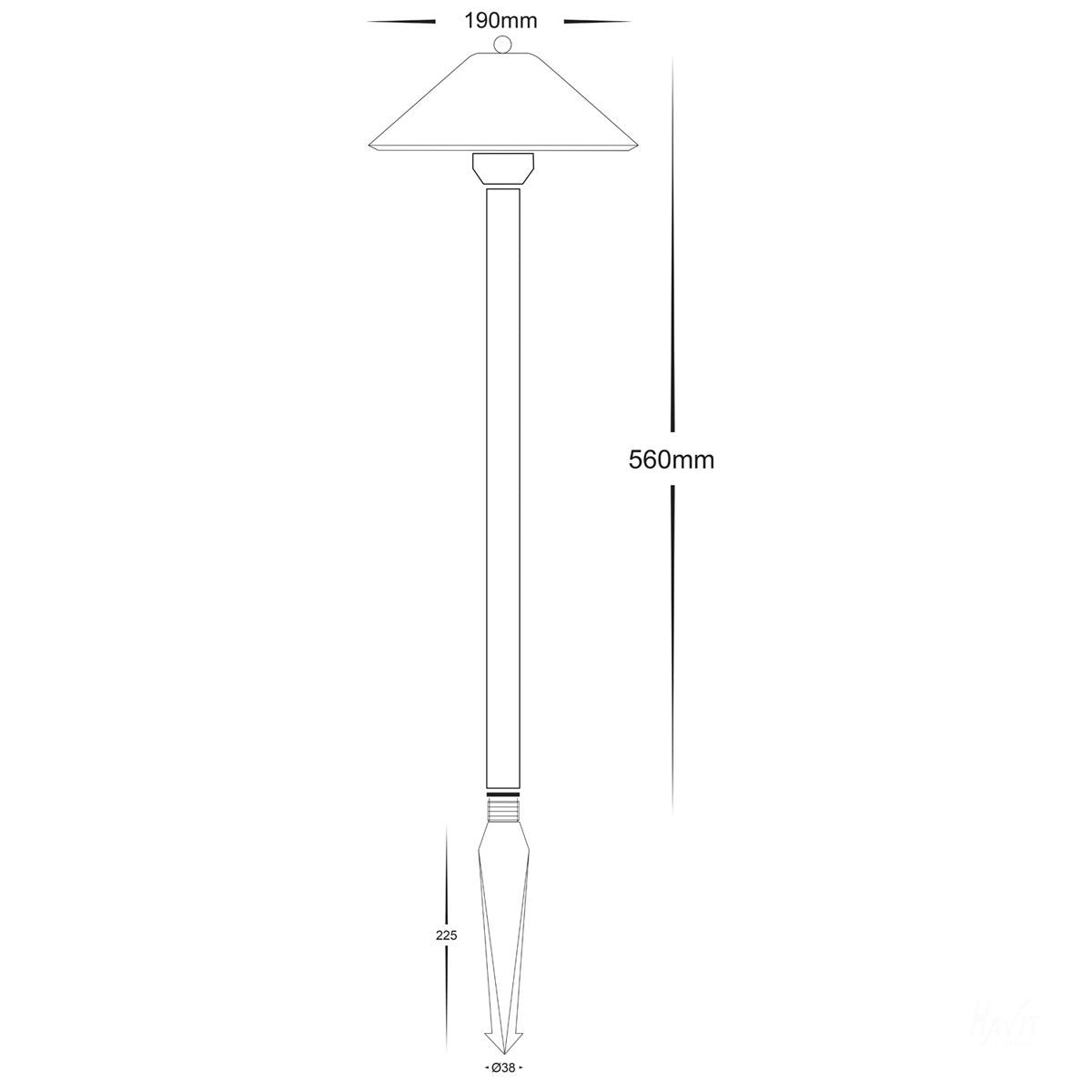 12v DC Forn Bollard Light with Spike - 225mm Spike Antique Brass in 5500K