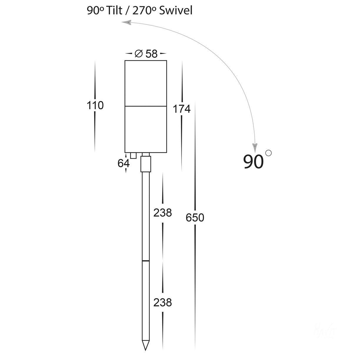 12v DC Tivah Adjustable Spike Spotlight - 476mm Titanium Aluminium