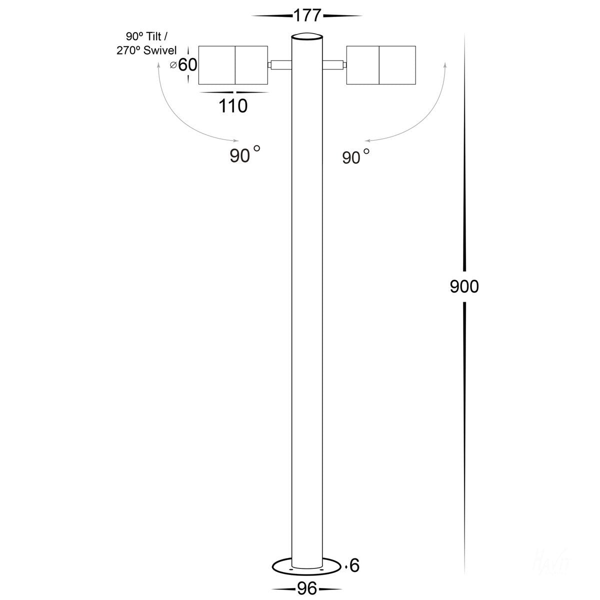 12v DC Tivah Double Adjustable Black Bollard - 900mm