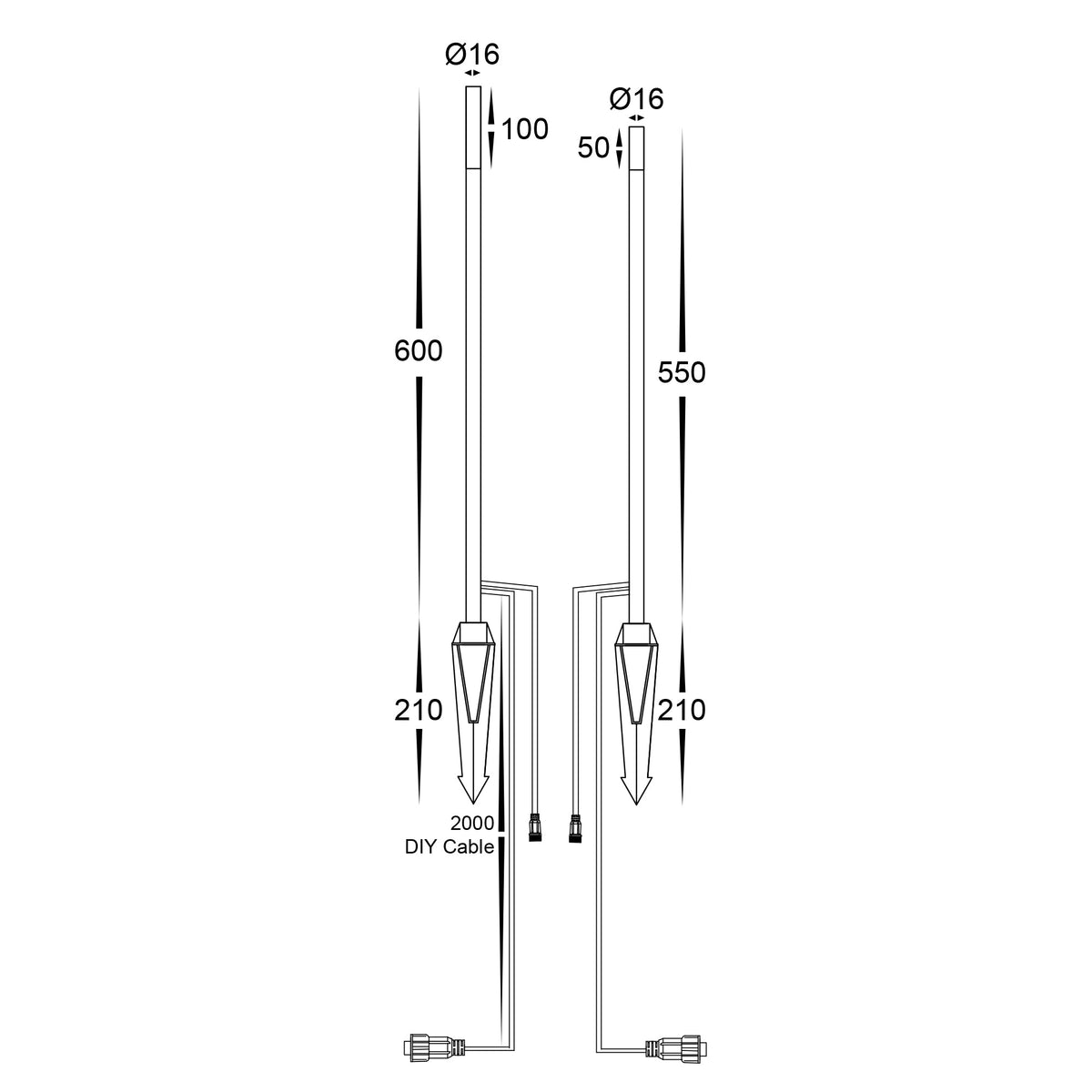 HV1514RGBCW-BLK-24V - Drique Aluminium Black Bollard Light With Spike