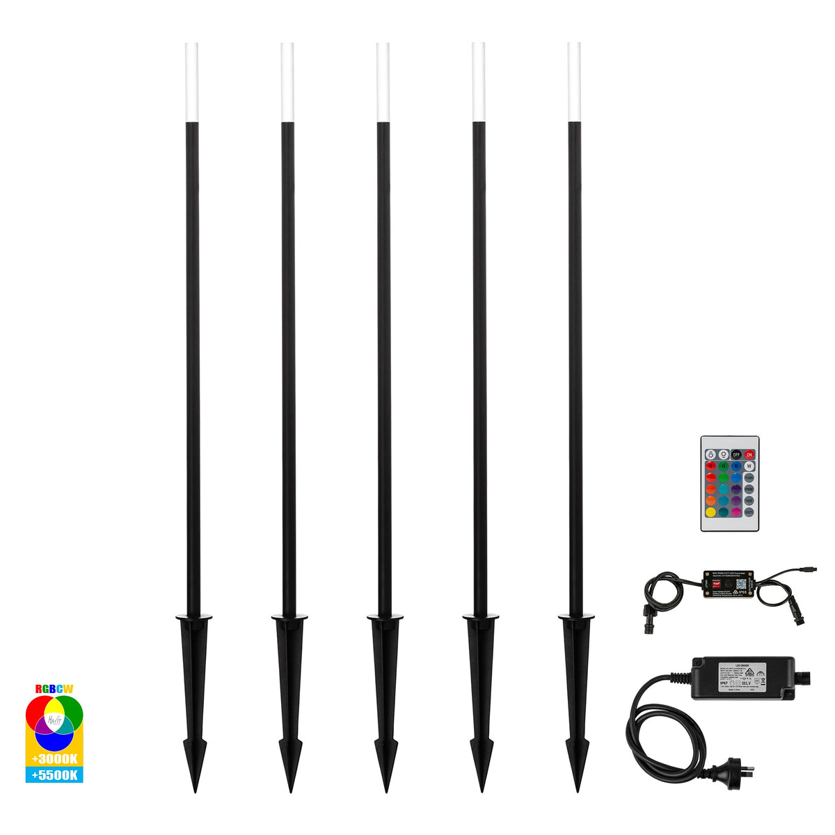 HV1514RGBCW-BLK-KIT - Drique Aluminium Black Bollard Light Kit With Spike