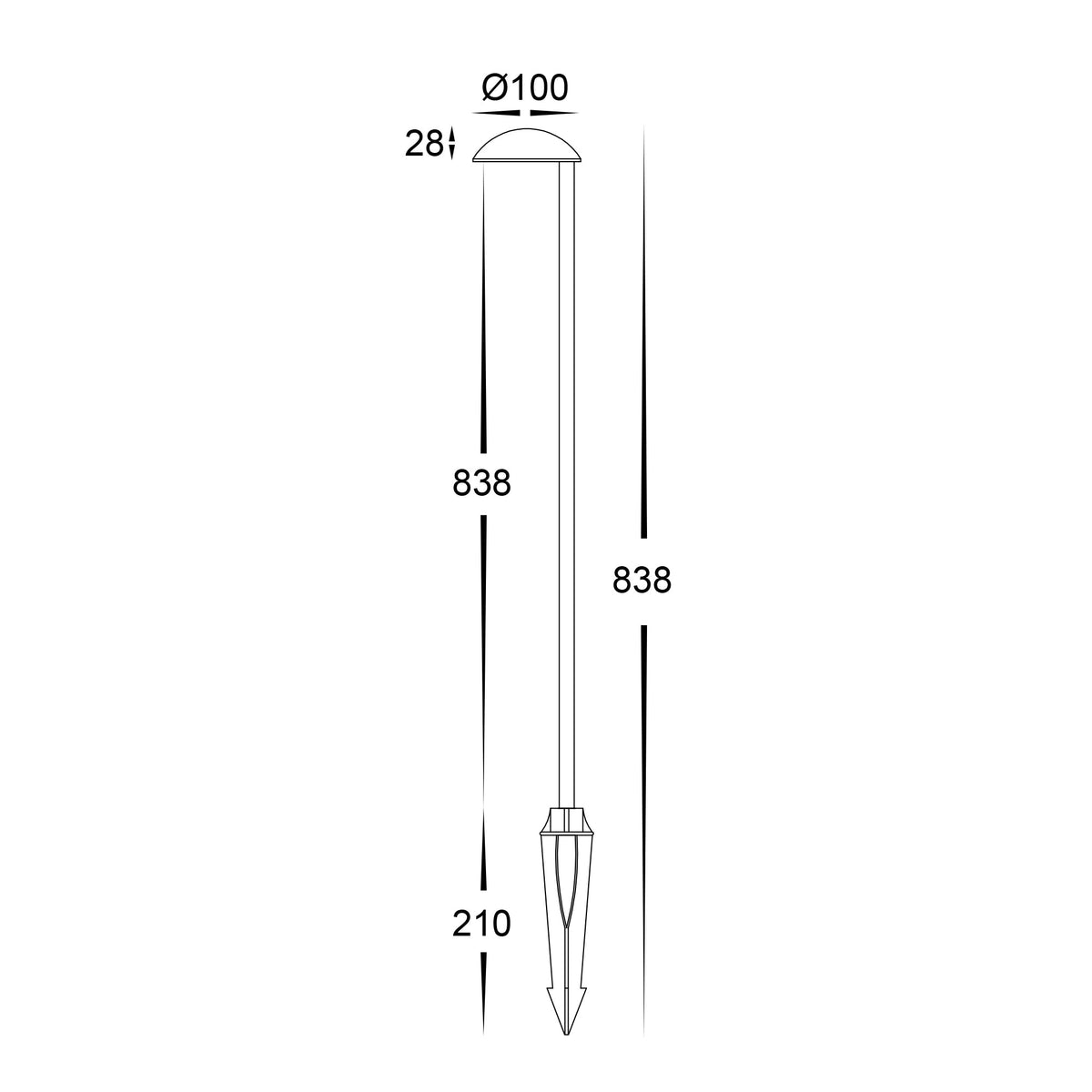 HV1524T-BLK-24V - Konoa Aluminium Black Bollard Light With Spike