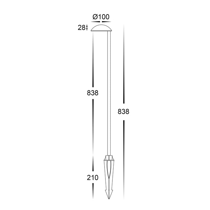 HV1524T-BLK-24V - Konoa Aluminium Black Bollard Light With Spike