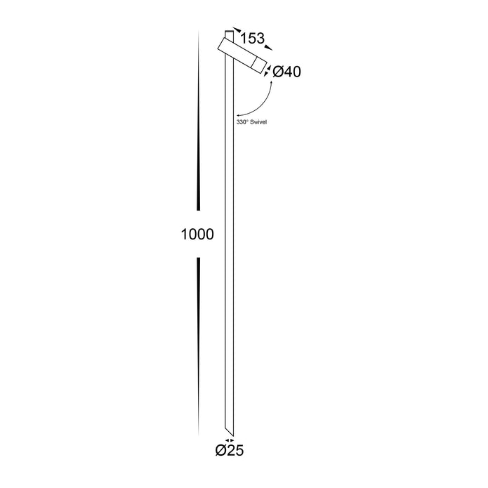 HV1591T-1-BLK-24V - Forgo Aluminium Black Single Adjustable Bollard Light With Spike