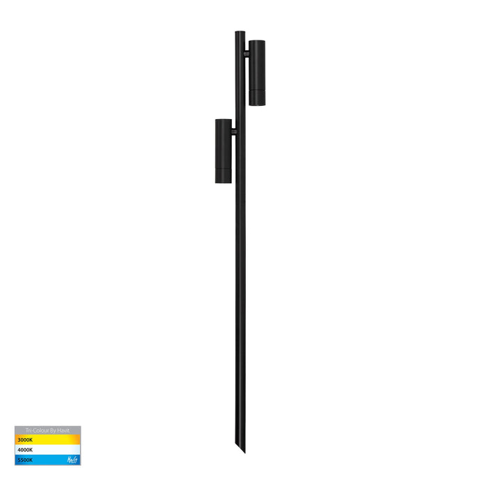 HV1591T-2-BLK-24V - Forgo Aluminium Black Double Adjustable Bollard Light With Spike