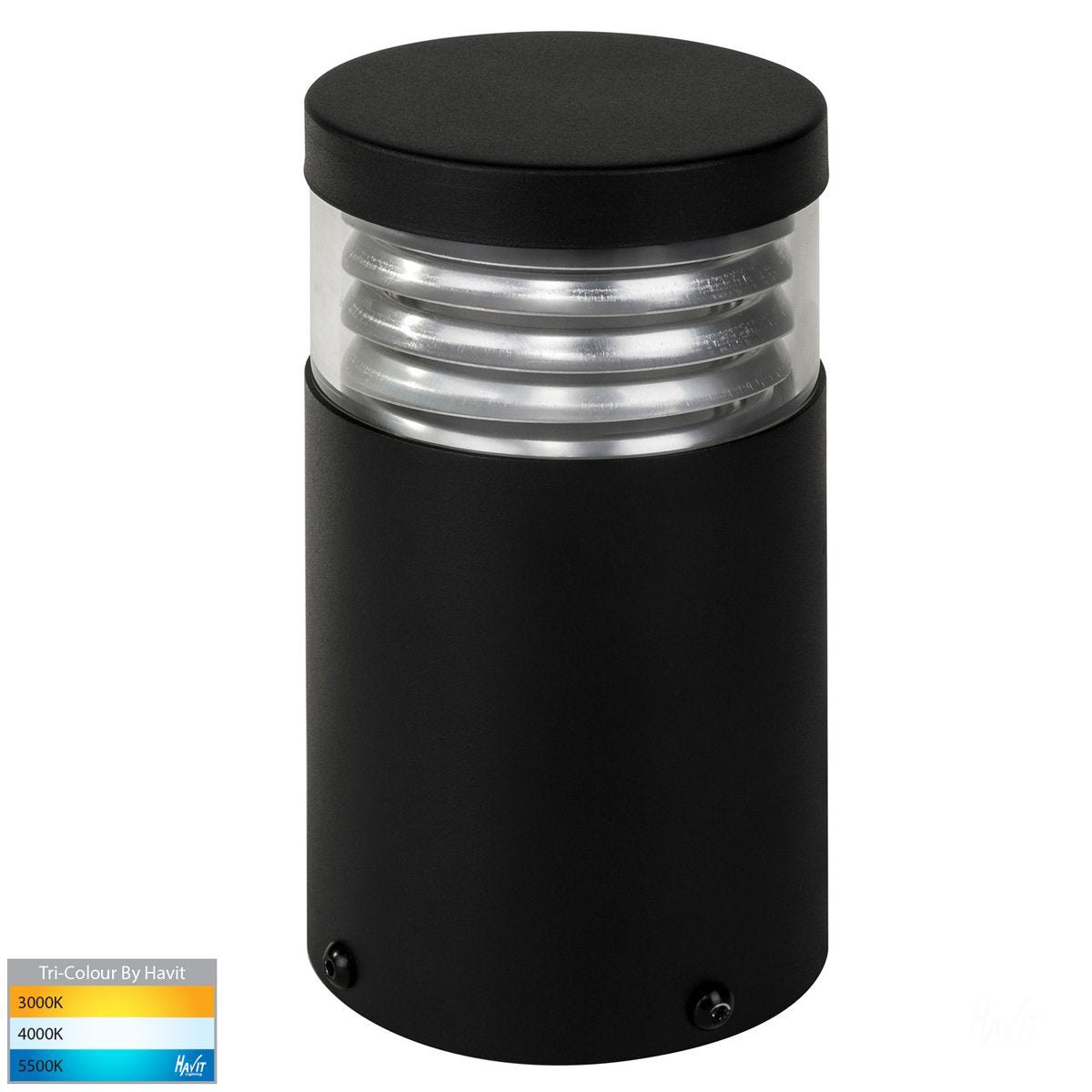 240v Mini Louvered Bollard Light Black - 190mm