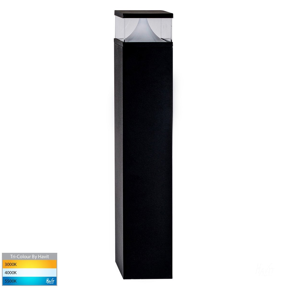 240v Divad 12w Tri-Colour LED Black Square Bollard Light - 600mm