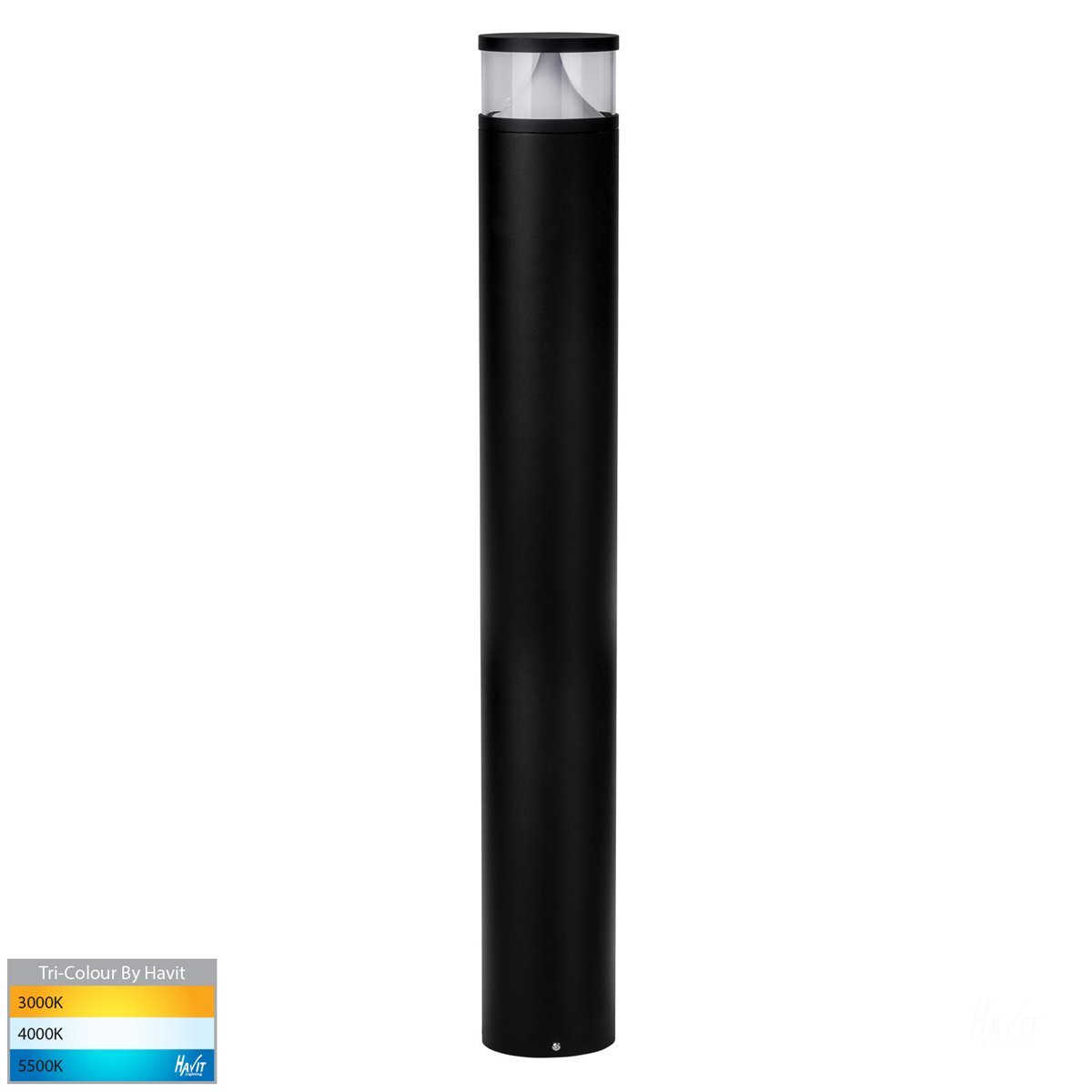 240v Divad 12w Tri-Colour LED Black Round Bollard Light - 1000mm