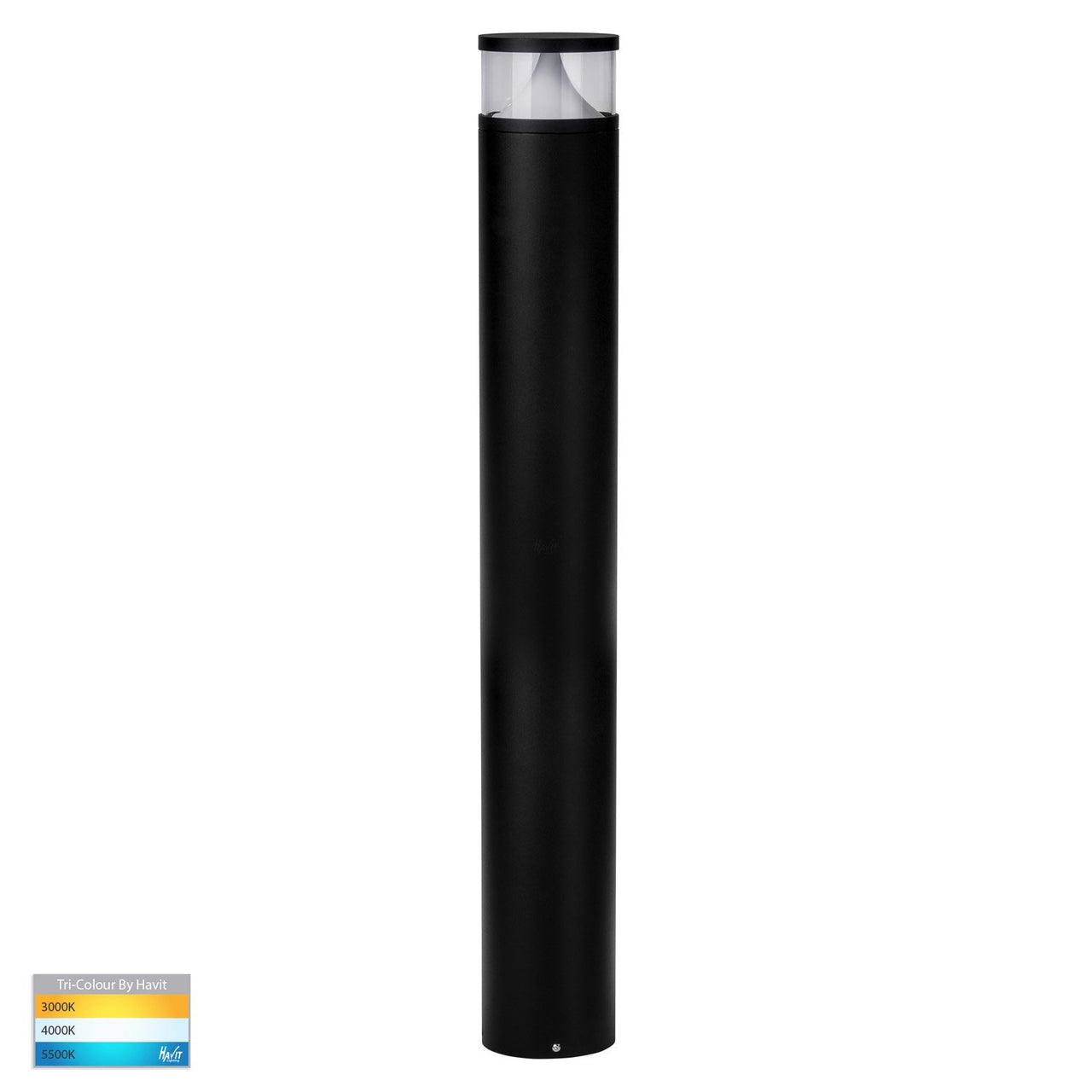 24v DC Divad 12w Tri-Colour LED Black Round Bollard Light - 1000mm