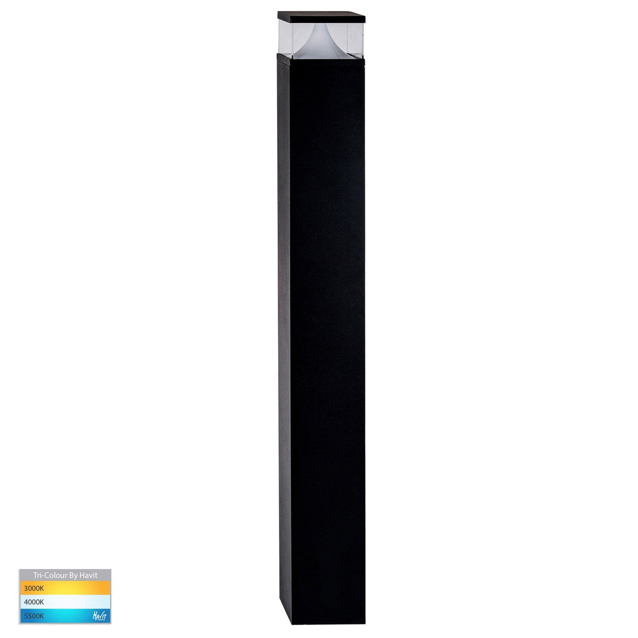 24v DC Divad 12w Tri-Colour LED Black Square Bollard Light - 1000mm