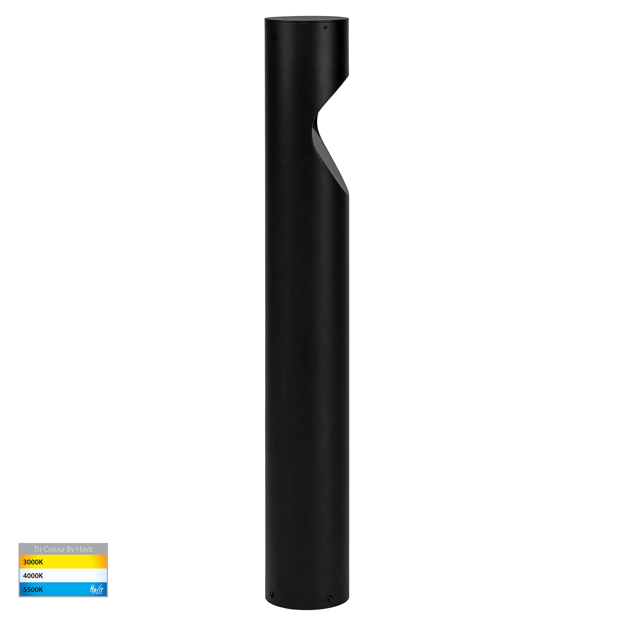 HV1631T-BLK-240V-RND | HV1631T-BLK-24V-RND - Fedor Round Aluminium Black Tri Colour LED Bollard Light