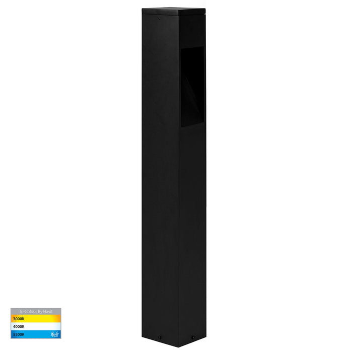 HV1631T-BLK-240V-SQ | HV1631T-BLK-24V-SQ - Fedor Square Aluminium Black Tri Colour LED Bollard Light
