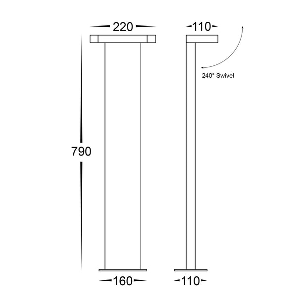 HV1634T-BLK-240V - Locu Black Aluminium 1 Light Adjustable Bollard - 790mm